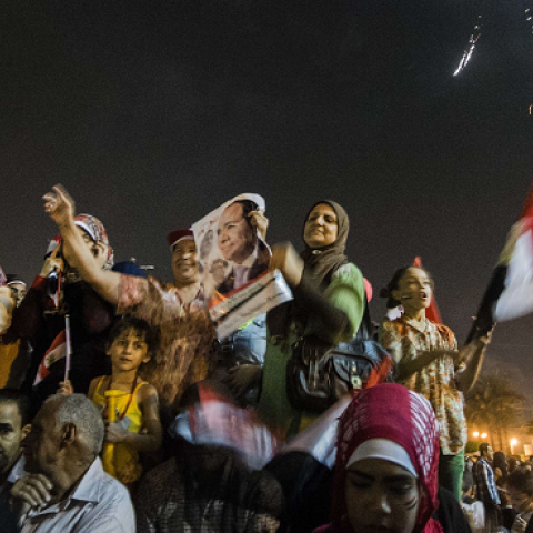 Egyptians celebrate in Cairo's Tahrir Square on June 3, 2014 after ex-army chief Abdel Fattah al-Sisi won Egypt's presidential election. (KHALED DESOUKI/AFP/Getty Images)