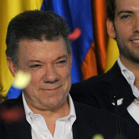 Colombian President and presidential candidate Juan Manuel Santos on June 15, 2014, in Bogota. (GUILLERMO LEGARIA/AFP/Getty Images)