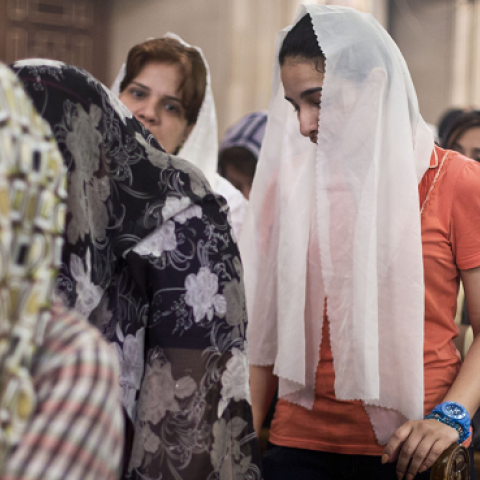 Egyptian Coptic Christians attend a Friday Mass at the Virgin Mary church on May 16, 2014 in Cairo's Road al-Farag district. (VIRGINIE NGUYEN HOANG/AFP/Getty Images)