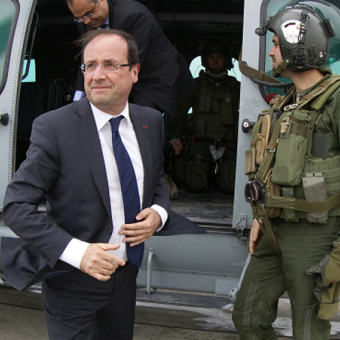 French President Francois Hollande arrives at Forward Operating Base Nijrab, in Kapisa Province on May 25, 2012. (JOEL SAGET/AFP/GettyImages)