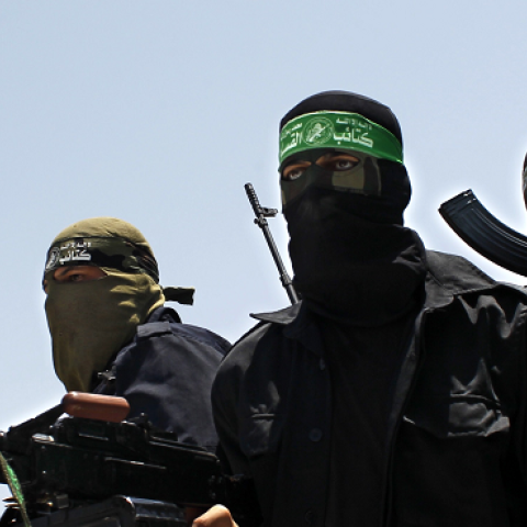 Palestinian militants of the Ezzedine al-Qassam Brigades, Hamas' armed wing, in the central Gaza Strip on June 30, 2014. (SAID KHATIB/AFP/Getty Images)