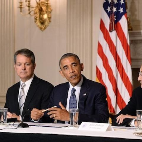 President Obama with his State, Local, and Tribal Leaders Climate Task Force on Preparedness and Resilience, Washington, DC, July 16, 2014. (JEWEL SAMAD/AFP/Getty Images)