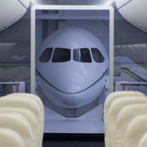 Logo of the Commercial Aircraft Corp. of China (COMAC) in a model of the C919 at the research center of Comac in Shanghai. July 4, 2014. (JOHANNES EISELE/AFP/Getty Images)