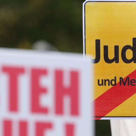 The Central Council of Jews in Germany organized the demonstration after anti-Semitic incidents in the country occurring in the wake of the conflict in Gaza this summer, on September 14, 2014 in Berlin, Germany.  (Adam Berry/Getty Images)