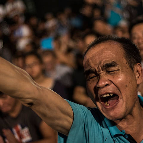 Protesters take part in the rally for the beginning of Occupy Central movement outside Central Government Offices in Central, Hong Kong on August 31, 2014. (Lam Yik Fei/Getty Images)