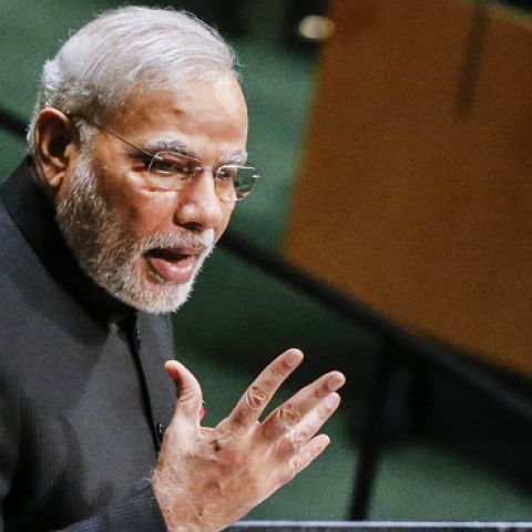 Prime Minister of India Narendra Modi speaks at the 69th United Nations General Assembly on September 27, 2014 in New York City. (Kena Betancur/Getty Images)