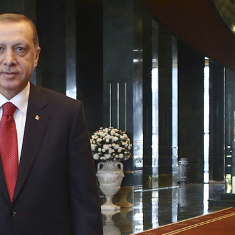 Turkish President Recep Tayyip Erdogan in the new Ak Saray presidential palace (White Palace) on the outskirts of Ankara on October 29, 2014. (ADEM ALTAN/AFP/Getty Images)
