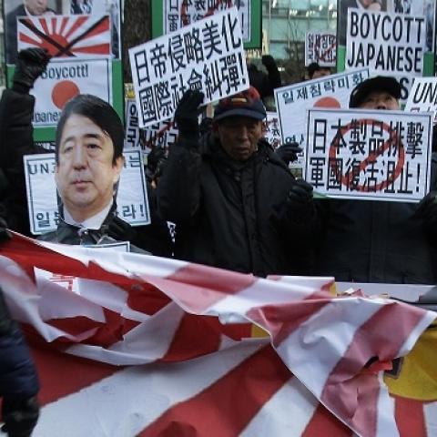 South Korean protesters during an anti-Japan rally in front of the Japanese embassy on December 27, 2013 in Seoul, South Korea. (Chung Sung-Jun/Getty Images)
