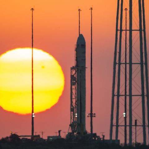 Orbital Sciences Corporation Antares rocket, with the Cygnus spacecraft onboard, sits on launch Pad-0A during sunrise October 25, 2014, at NASA's Wallops Flight Facility, Wallops Island, Virginia. (NASA/Joel Kowsky via Getty Images)