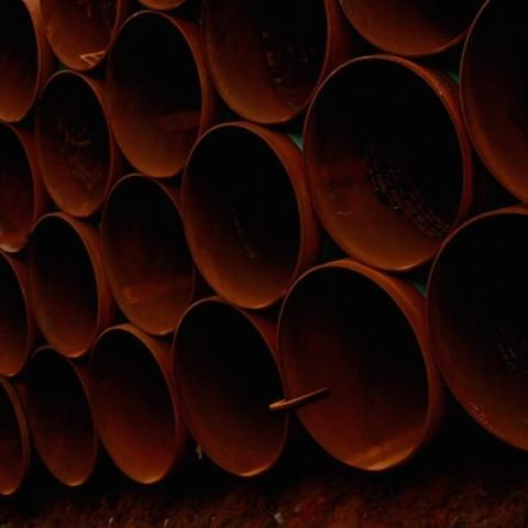 Pipe is stacked at the southern site of the Keystone XL pipeline on March 22, 2012 in Cushing, Oklahoma. (Tom Pennington/Getty Images)
