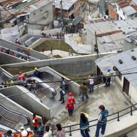 General view of the escalators at Comuna 13 neighborhood in Medellin, Antioquia department, Colombia on December 26, 2011, the day of their inauguration. (RAUL ARBOLEDA/AFP/Getty Images)