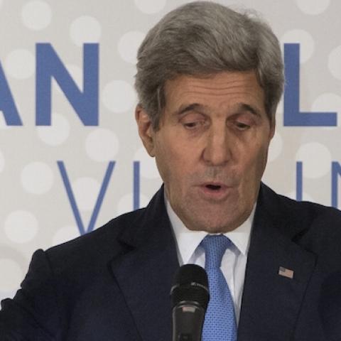Secretary of State John Kerry delivers a statement in Vienna on the status of negotiations over Iran's nuclear program, November 24, 2014. (JOE KLAMAR/AFP/Getty Images)