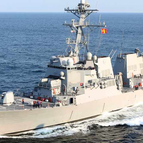 Guided-missile destroyer USS Gravely (DDG 107), an Arleigh Burke-class destroyer carrying Tomahawk land-attack missiles, in the Atlantic Ocean, August 2, 2012. (U.S. Navy via Getty Images)