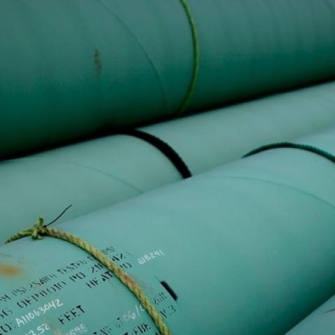 Pipe is stacked at the southern site of the Keystone XL pipeline on March 22, 2012 in Cushing, Oklahoma. (Tom Pennington/Getty Images)