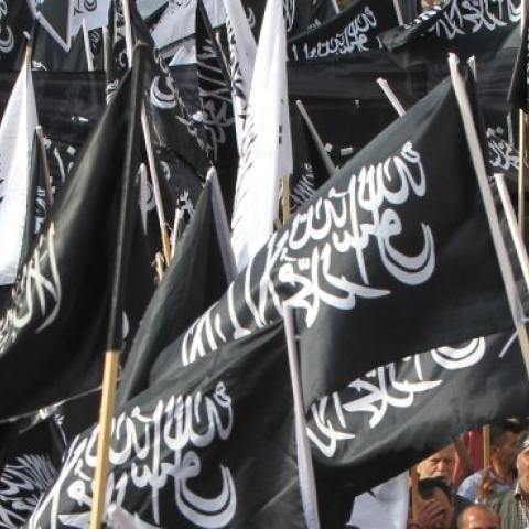 Supporters of Hizb al-Tahrir, a Palestinian political movement that calls for the return of an Islamic state in the Arabic world, protest on May 28, 2014 in the West Bank city of Hebron. (HAZEM BADER/AFP/Getty Images)