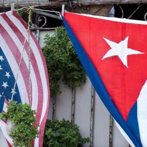 The US and Cuban flags in Havana, on January 16, 2015. (YAMIL LAGE/AFP/Getty Images)