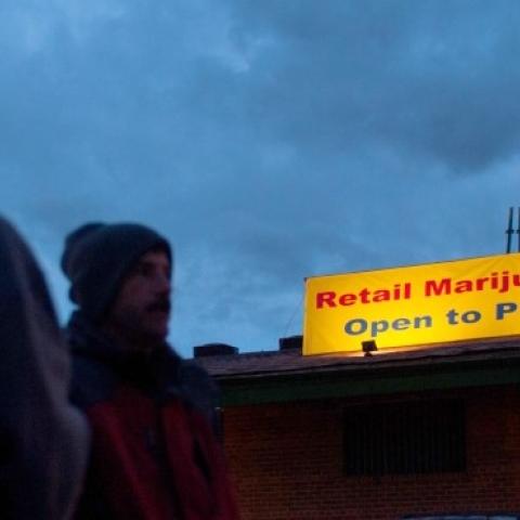Outside the 3-D Denver Discrete Dispensary on January 1, 2014 in Denver, Colorado. (Theo Stroomer/Getty Images)