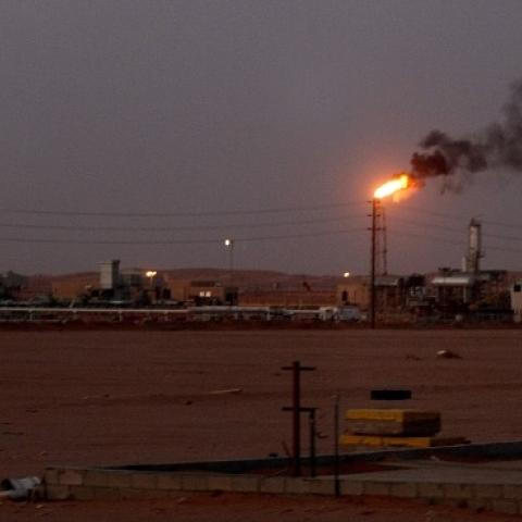 A flame from a Saudi Aramco oil installation in the Saudi Arabian desert near the oil-rich area Al-Khurais, 160 kms east of the capital Riyadh, on June 23, 2008. (MARWAN NAAMANI/AFP/Getty Images)