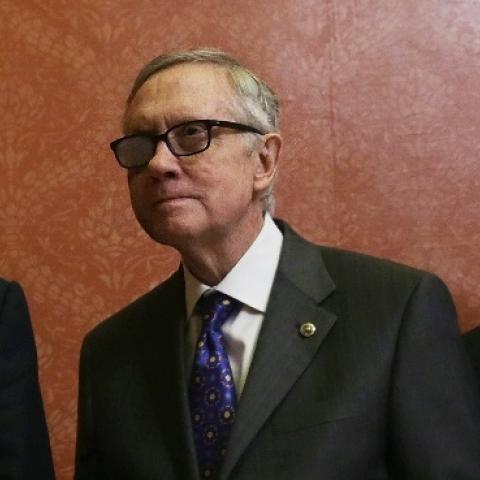 Israeli Prime Minister Benjamin Netanyahu (L) with U.S. Senate Minority Leader Sen. Harry Reid (D-NV) (C)  and Minority Whip Sen. Richard Durbin (D-IL) (R) at the U.S. Capitol March 3, 2015 in Washington, DC. (Alex Wong/Getty Images)