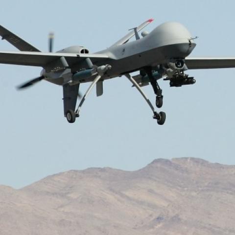 An MQ-9 Reaper takes off August 8, 2007 at Creech Air Force Base in Indian Springs, Nevada. (Ethan Miller/Getty Images)