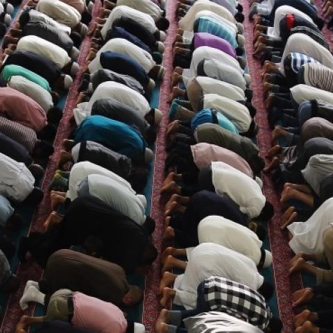Muslim men pray at the East London Mosque on the last day of Ramadan on August 7, 2013 in London, England. (Dan Kitwood/Getty Images)