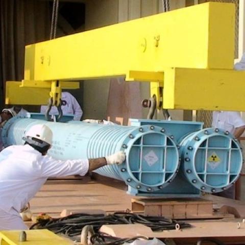 The reactor building at the Russian-built Bushehr nuclear power plant as the first fuel is loaded, on August 21, 2010 in Bushehr, southern Iran. (IIPA via Getty Images)