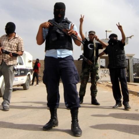 Outside a police station in Al-Hawari district of Benghazi, Libya on May 2, 2014. (Mohammed Elshaiky/Anadolu Agency/Getty Images)