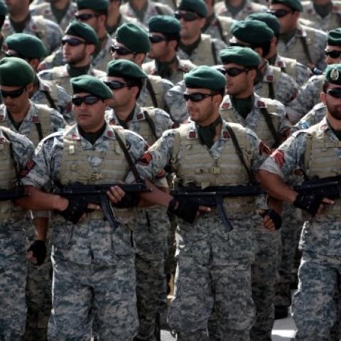 Iranian army's special forces march during the Army Day parade in Tehran on April 18, 2013. (BEHROUZ MEHRI/AFP/Getty Images)