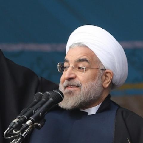 Iranian President Hassan Rouhani in Teheran on the 35th anniversary of the Islamic revolution, February 11, 2014 (Atta Kenare/AFP/Getty Images)