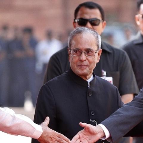 Afghanistan President Mohammad Ashraf Ghani greeted by Prime Minisyer Narendra Modi and President Pranab Mukherjee on April 28, 2015 in New Delhi, India. (Arvind Yadav/Hindustan Times via Getty Images)