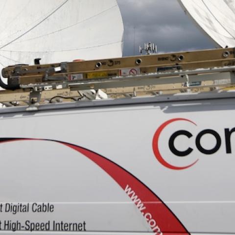 A Comcast truck is seen parked at one of their centers on February 13, 2014 in Pompano Beach, Florida. (Joe Raedle/Getty Images)