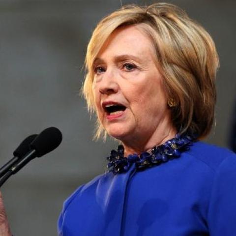 Hillary Clinton at Columbia University, in New York, April 29, 2015. (TREVOR COLLENS/AFP/Getty Images)