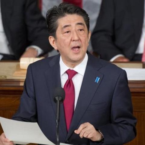 Japanese Prime Minister Shinzo Abe addresses a joint meeting of Congress in the Capitol's House chamber, April 29, 2015. (Tom Williams/CQ Roll Call)