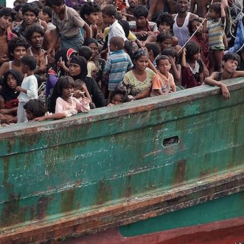 Rohingya migrants on a boat drifting in Thai waters off the southern island of Koh Lipe in the Andaman, May 14, 2015. (CHRISTOPHE ARCHAMBAULT/AFP/Getty Images)