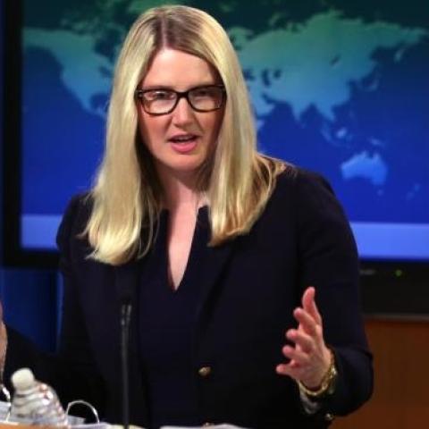 Acting U.S. State Department spokesperson Marie Harf conducts a daily press briefing at the State Department April 8, 2015 in Washington, DC. (Alex Wong/Getty Images)