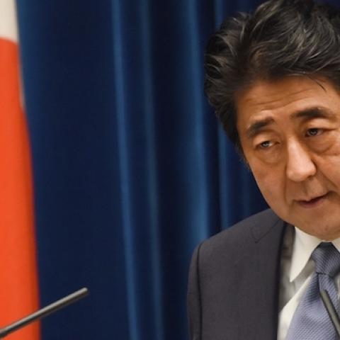 Japanese Prime Minister Shinzo Abe during his war anniversary statement, Tokyo, August 14, 2015. (TORU YAMANAKA/AFP/Getty Images)