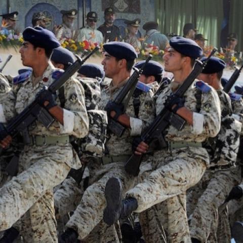 Iranian Revolutionary Guards march during a parade commemorating the 31st anniversary of Iran-Iraq war on September 22, 2011 in Tehran, Iran. (Kaveh Kazemi/Getty Images)