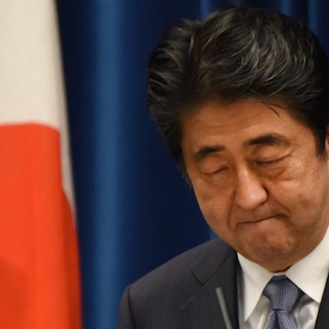 Japanese Prime Minister Shinzo Abe during his war anniversary statement, Tokyo, August 14, 2015. (TORU YAMANAKA/AFP/Getty Images)