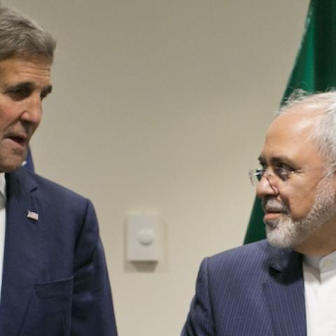United States Secretary of State John Kerry poses with Foreign Affairs Minister of Iran Javad Zarif during a bilateral talk at the United Nations headquarters on September 26, 2015, at the United Nations in New York. (DOMINICK REUTER/AFP/Getty Images)