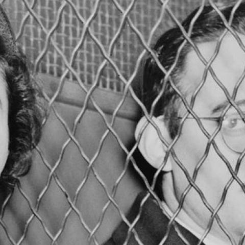 Julius and Ethel Rosenberg, separated by heavy wire screen as they leave U.S. Court House after being found guilty by jury, 1951. (Roger Higgins/New York World-Telegram and the Sun/Library of Congress)