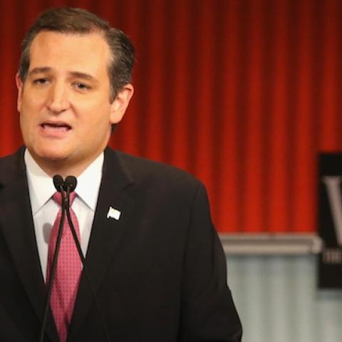 Presidential candidate Sen. Ted Cruz (R-TX) speaks during the Republican Presidential Debate sponsored by Fox Business and the Wall Street Journal at the Milwaukee Theatre November 10, 2015 in Milwaukee, Wisconsin. (Scott Olson/Getty Images)