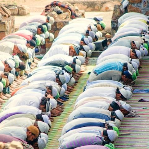 Friday prayers at Feroz Shah Kotla Mosque, a fortress built by Sultan Feroz Shah Tughlaq to house his version of Delhi city called Ferozabad. (Getty Images)