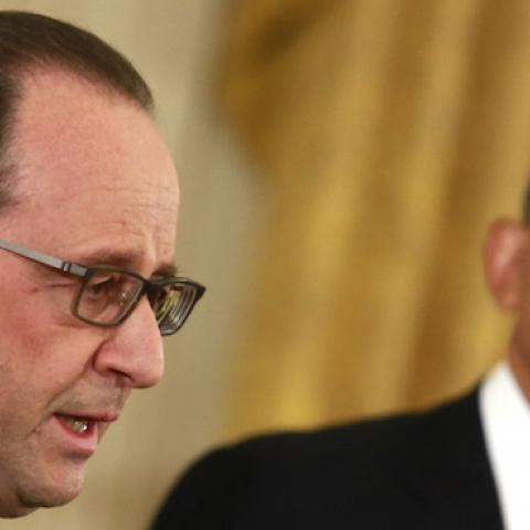 US President Barack Obama (R) and French President Francois Hollande hold a joint news conference at the White House in Washington, DC on November 24, 2015. (YURI GRIPAS/AFP/Getty Images)