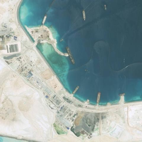 The Subi Reef in the South China Sea, a part of the Spratly Islands group, September 1, 2015. (Photo DigitalGlobe via Getty Images)