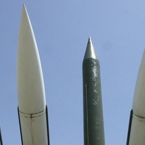A stack of scrapped missiles displayed at a war museum on May 2, 2005 in Seoul, South Korea. (Chung Sung-Jun/Getty Images)