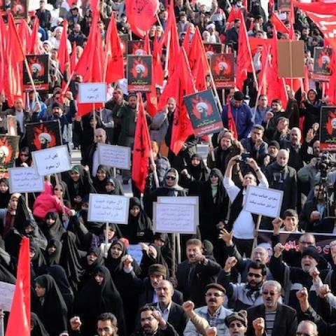 Iranians gather during a demonstration against the execution of prominent Shiite Muslim cleric Nimr al-Nimr by Saudi authorities, at Imam Hossein Square in the capital Tehran on January 4, 2016. (ATTA KENARE/AFP/Getty Images)