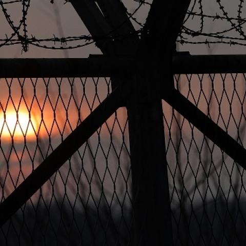 A barbed wire fence at a military check point near the demilitarized zone (DMZ) separates South and North Korea on January 6, 2016 in Paju, South Korea. (Chung Sung-Jun/Getty Images)