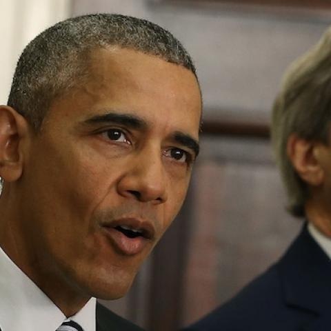 U.S. President Barack Obama, with U.S. Secretary of State John Kerry (R), at the White House November 6, 2015 in Washington, DC. (Mark Wilson/Getty Images)