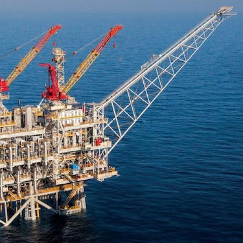 The Tamar drilling natural gas production platform 25 kilometers West of the Ashkelon shore on March 28, 2013 in Israel. (Albatross via Getty Images)