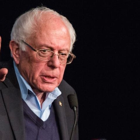 Democratic presidential hopeful Sen. Bernie Sanders (D-VT) speaks at a campaign rally at Palace Theater on February 8, 2016 in Manchester, New Hampshire. (Andrew Burton/Getty Images)